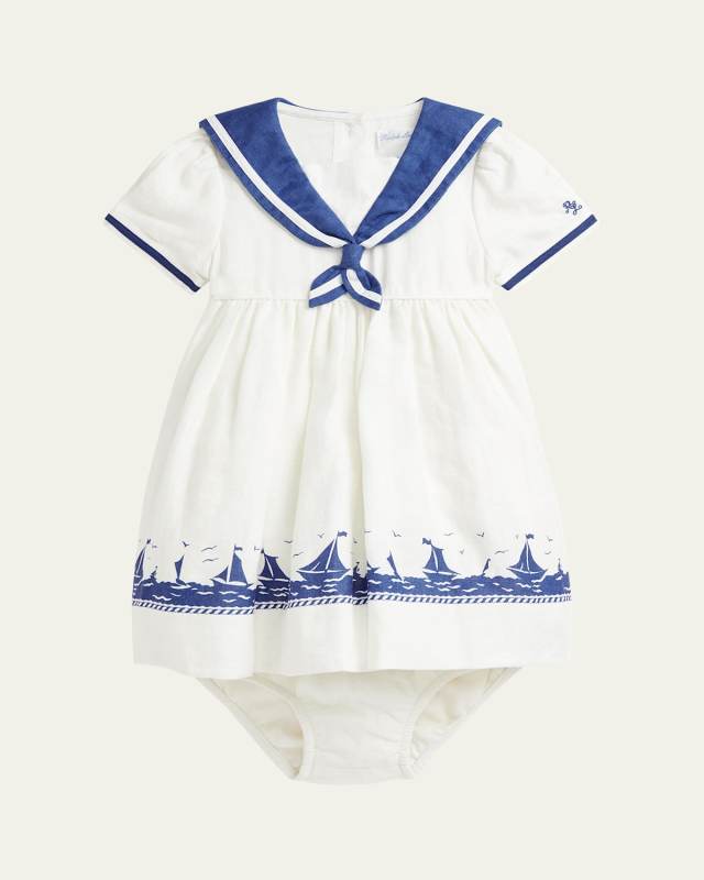 Girl's Embroidered Sailor Dress, Size 9M-